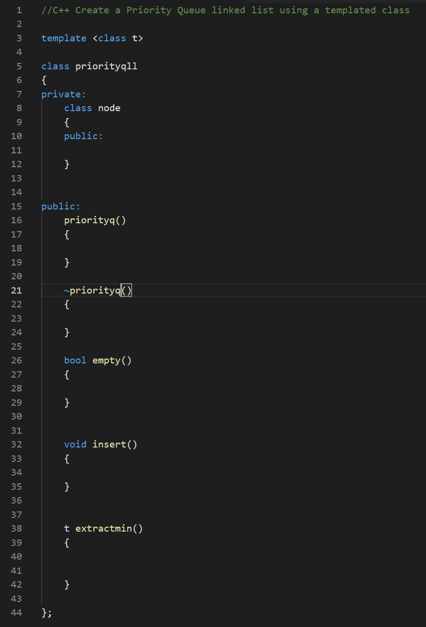  //C++ Create a Priority Queue linked list using a templated class
