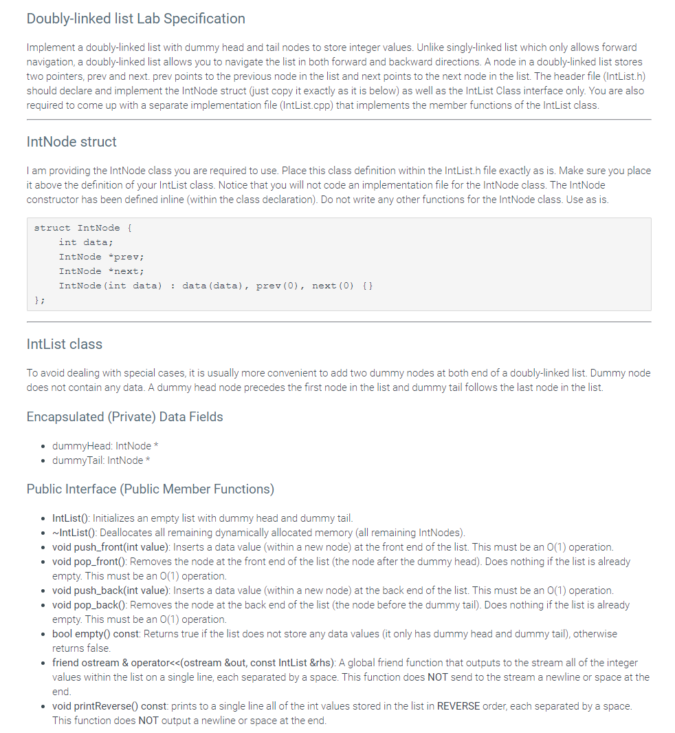 Programming in C++ please show the screenshot of code and input/output Doubly-linked
