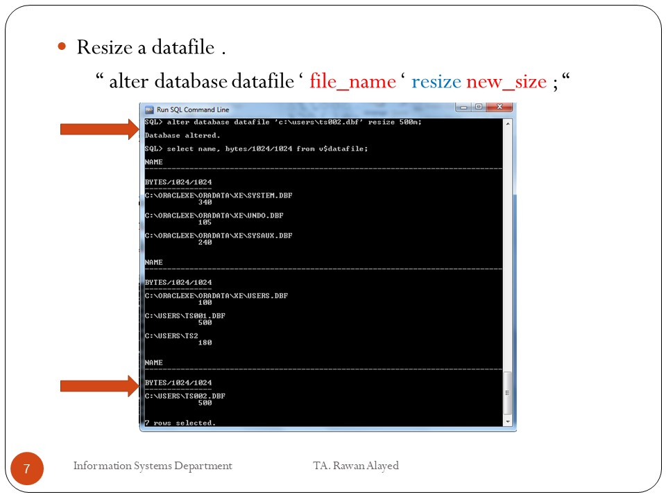 Command Line QL> QL> create tablespace ts datafile cNusers ts001.dbf' size 1000m