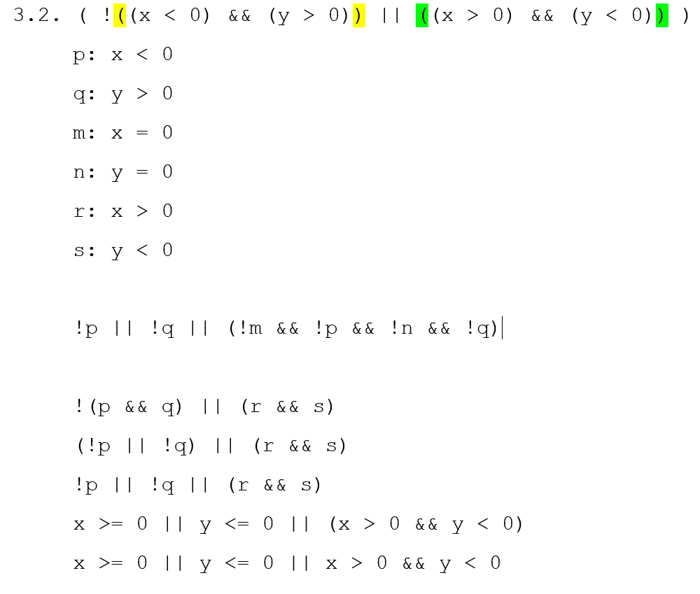  3.2. ( ! ((x 0)) || ((x > 0&& (y 0