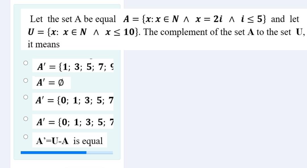  Let the set A be equal A = {x: X EN