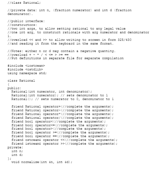 Define a class for rational numbers. A rational number is a number
