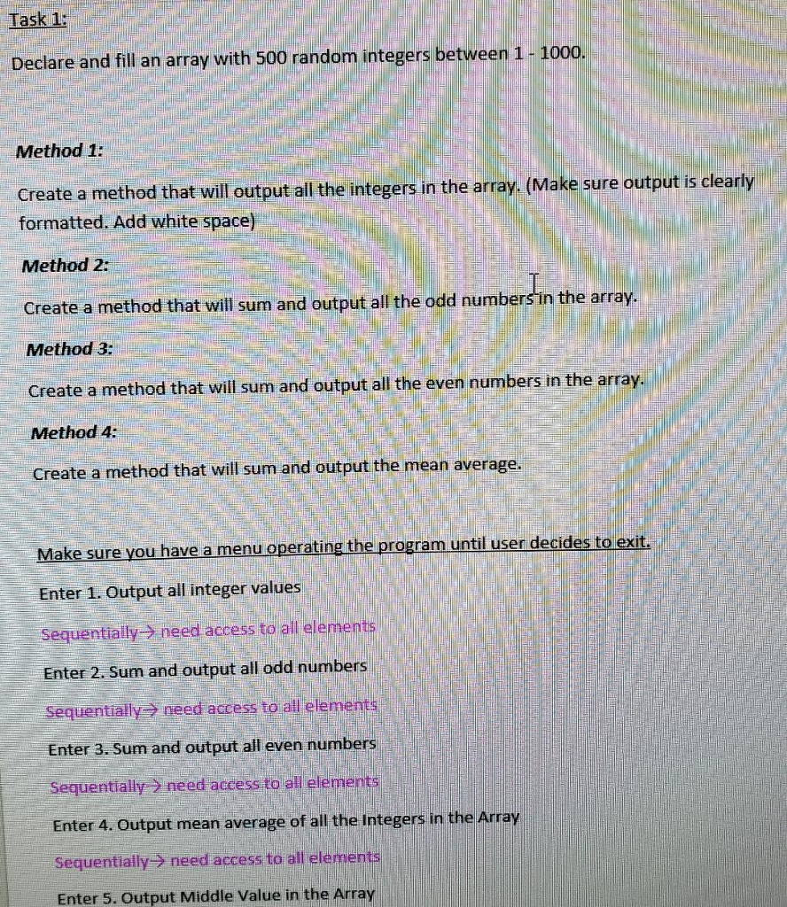  Task 1: Declare and fill an array with 500 random integers