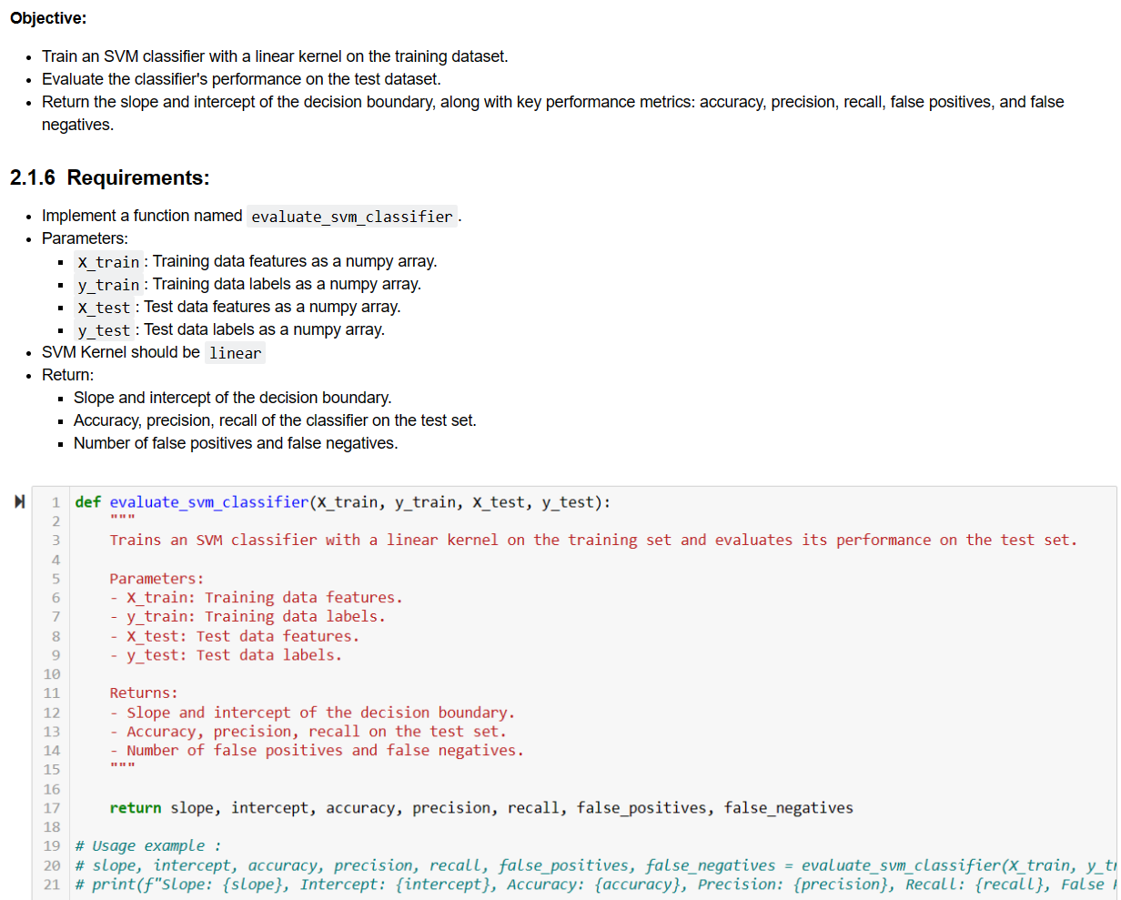  Objective: Train an SVM classifier with a linear kernel on the