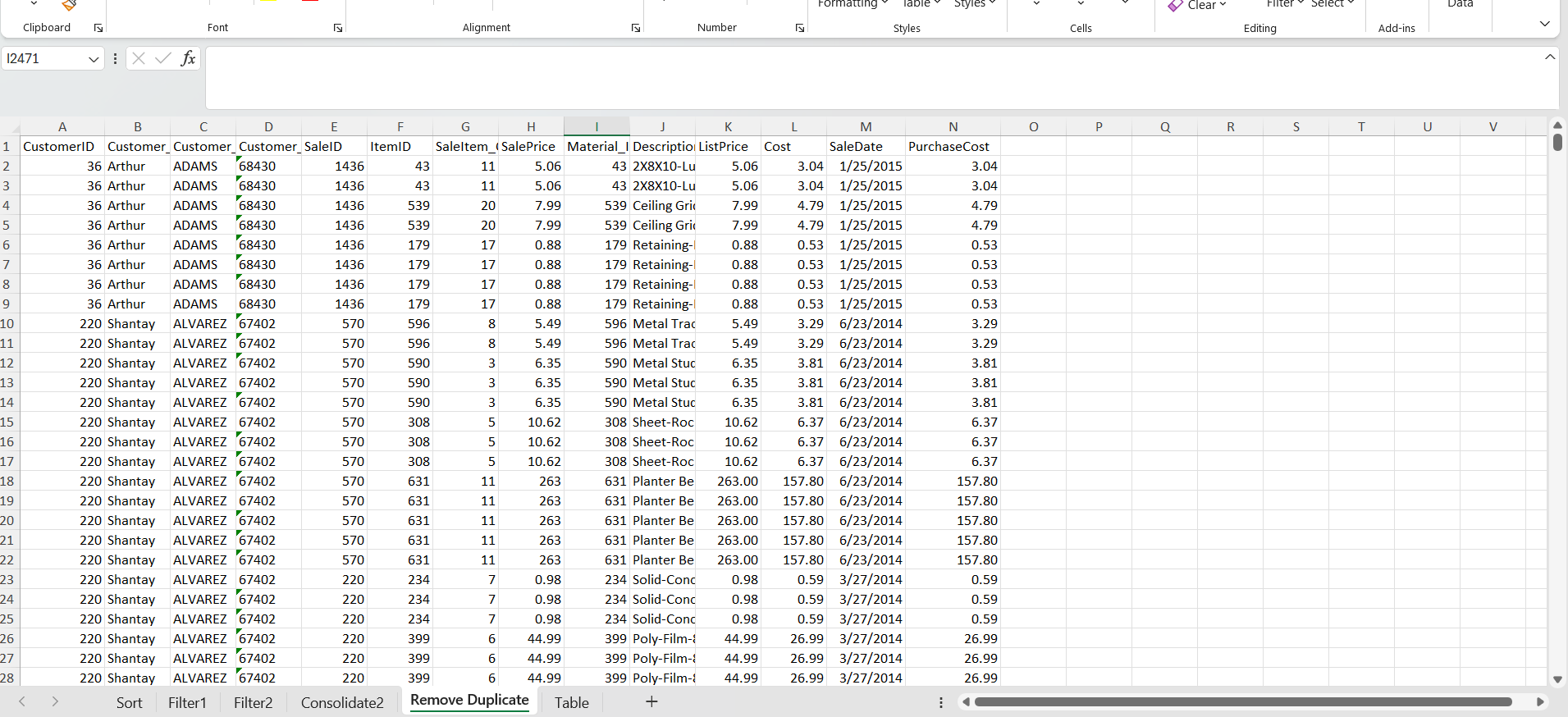 In the Remove Duplicate worksheet, create a non-duplicate list of all