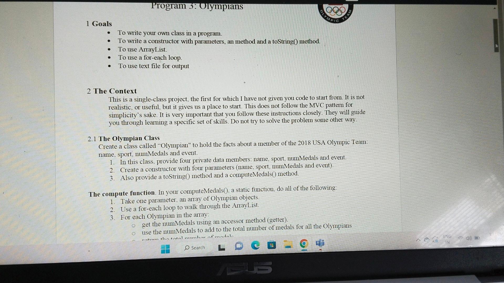 1 Goals - To write your own class in a program.