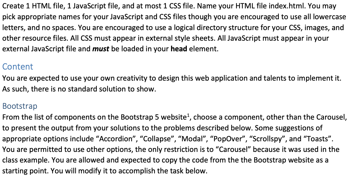 Pls Help Create 1 HTML file, 1 JavaScript file, and at most