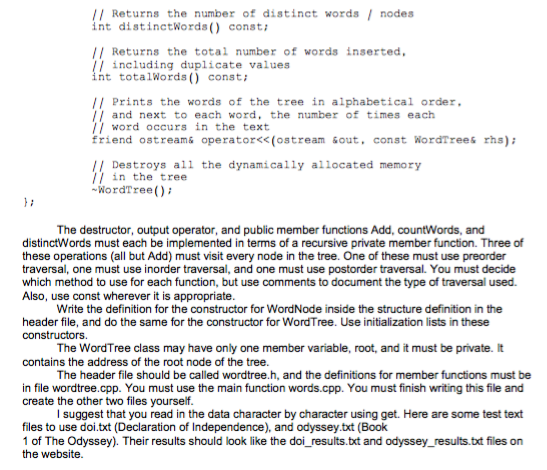 the code, thank you! Here's the main function words.cpp: #include #include #include