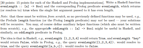 Haskell / Prolog. Please help, will upvote. [30 points: 15 points for