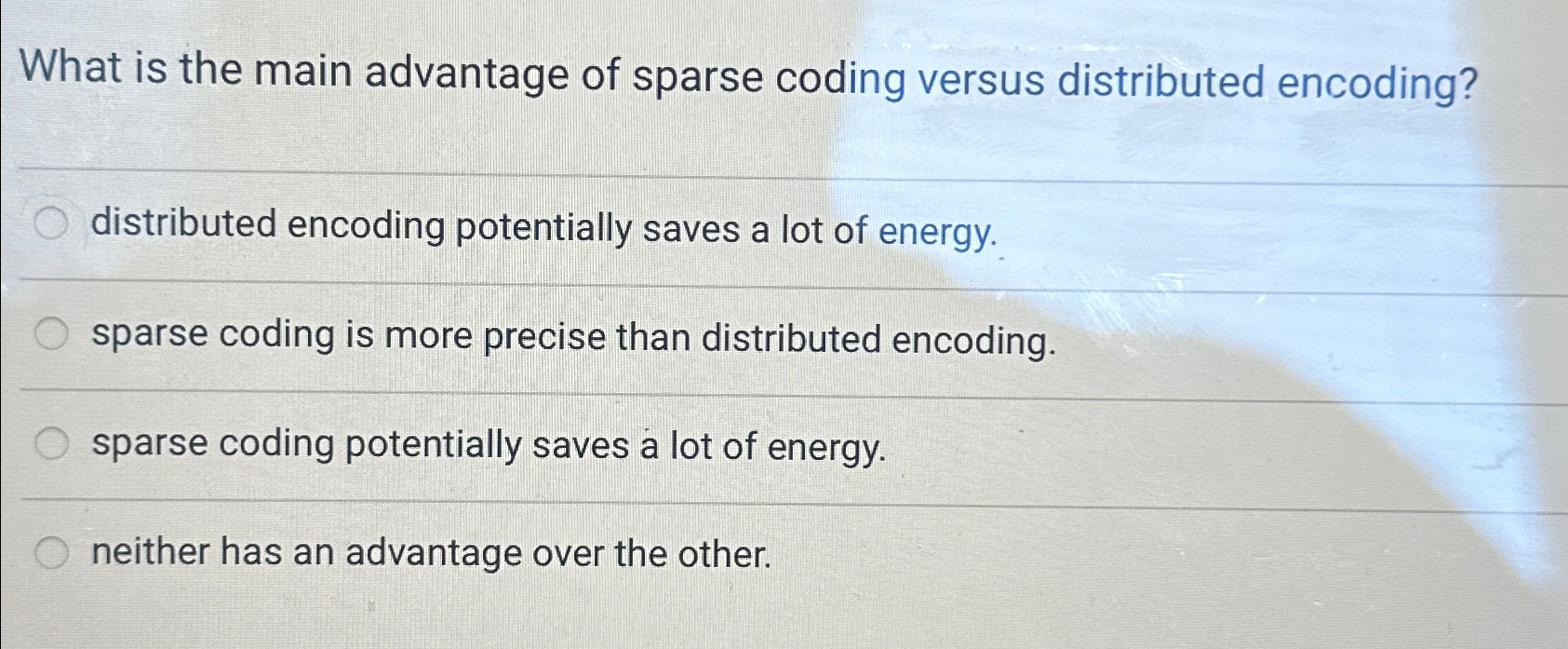  What is the main advantage of sparse coding versus distributed encoding?
