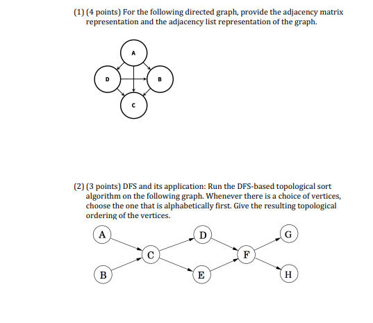  (1)(4 points) For the following directed graph, provide the adjacency matrix
