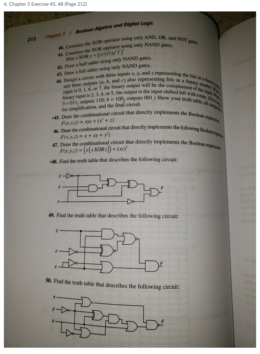 XOR operator using only AND, OR, and NOT gates. 40. Construct