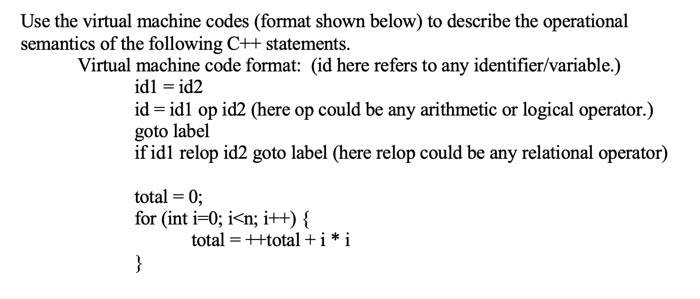  Use the virtual machine codes (format shown below) to describe the