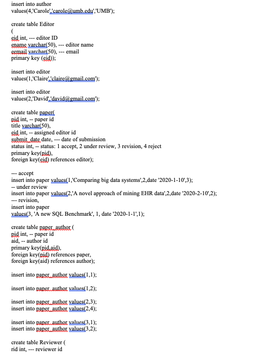 assignment 1. Please write one SQL statement for each the following problems.