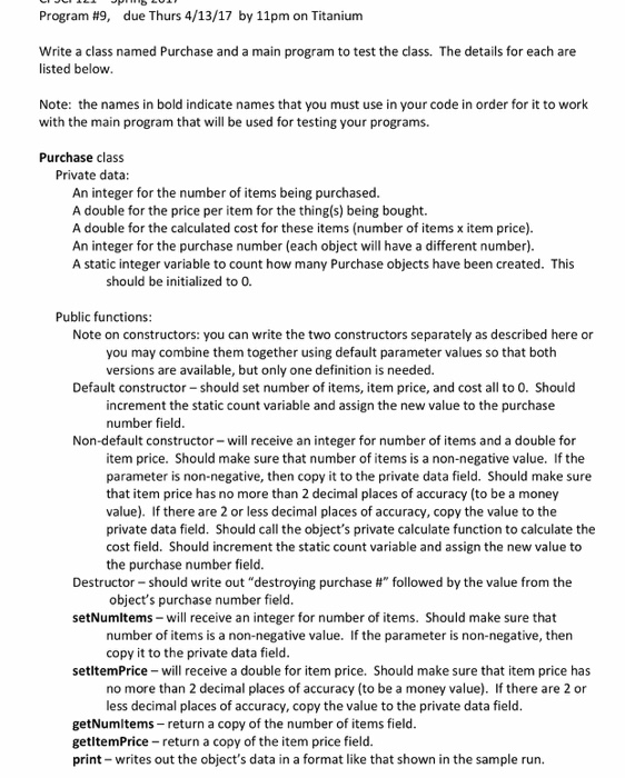  Main Program #9, due Thurs 4/13/17 by 11pm on Titanium Write