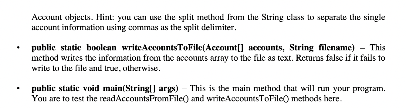 street_number street_name, city, state, zip_code, ssn, balance_in_account Remember that the account and