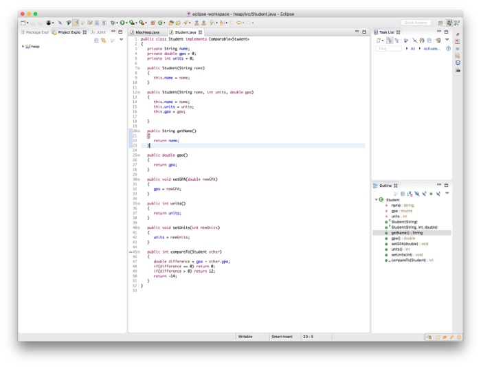 Student java e import jova.util.ArrayList: 4 public class MaxHeap 6 private ArrayListStudents