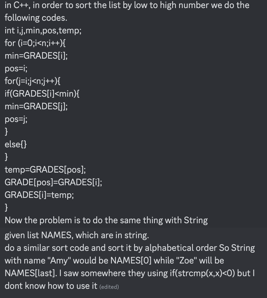  in C++, in order to sort the list by low to