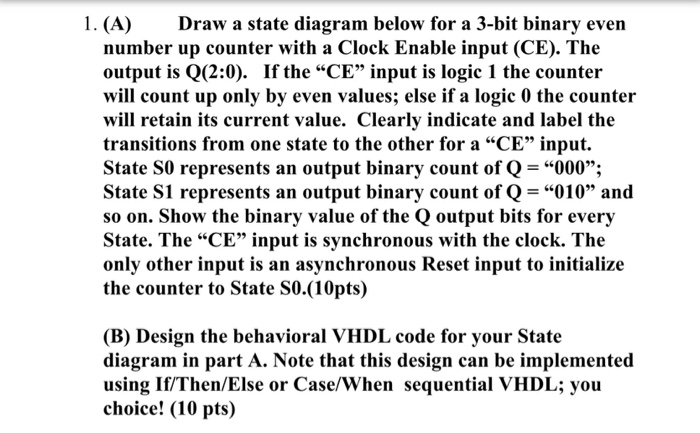  Use FSM state diagram and code. Use even binary. 1. (A)Draw