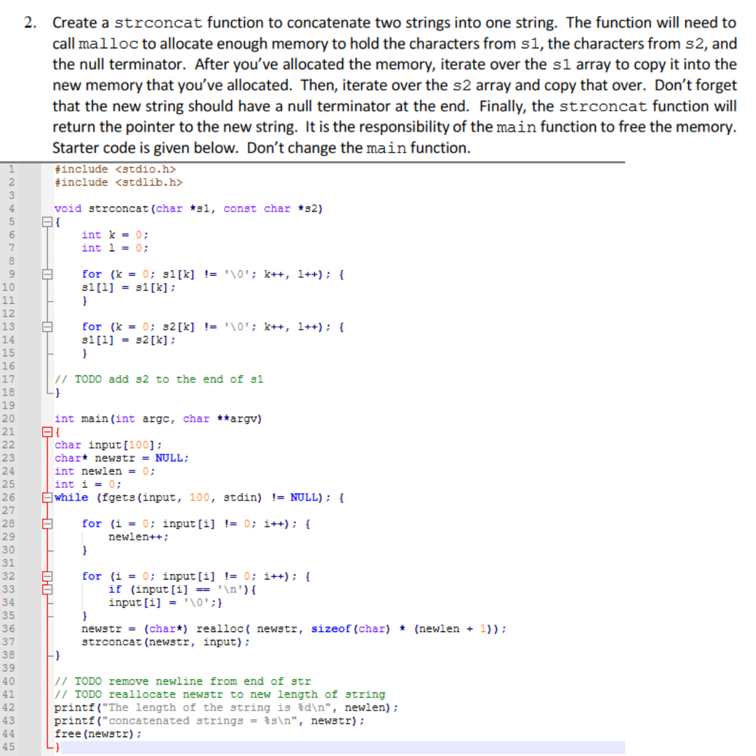  Create a strconcat function to concatenate two strings into one string.