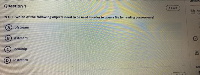  c++ not java vetens Question 1 1 Point As ir In