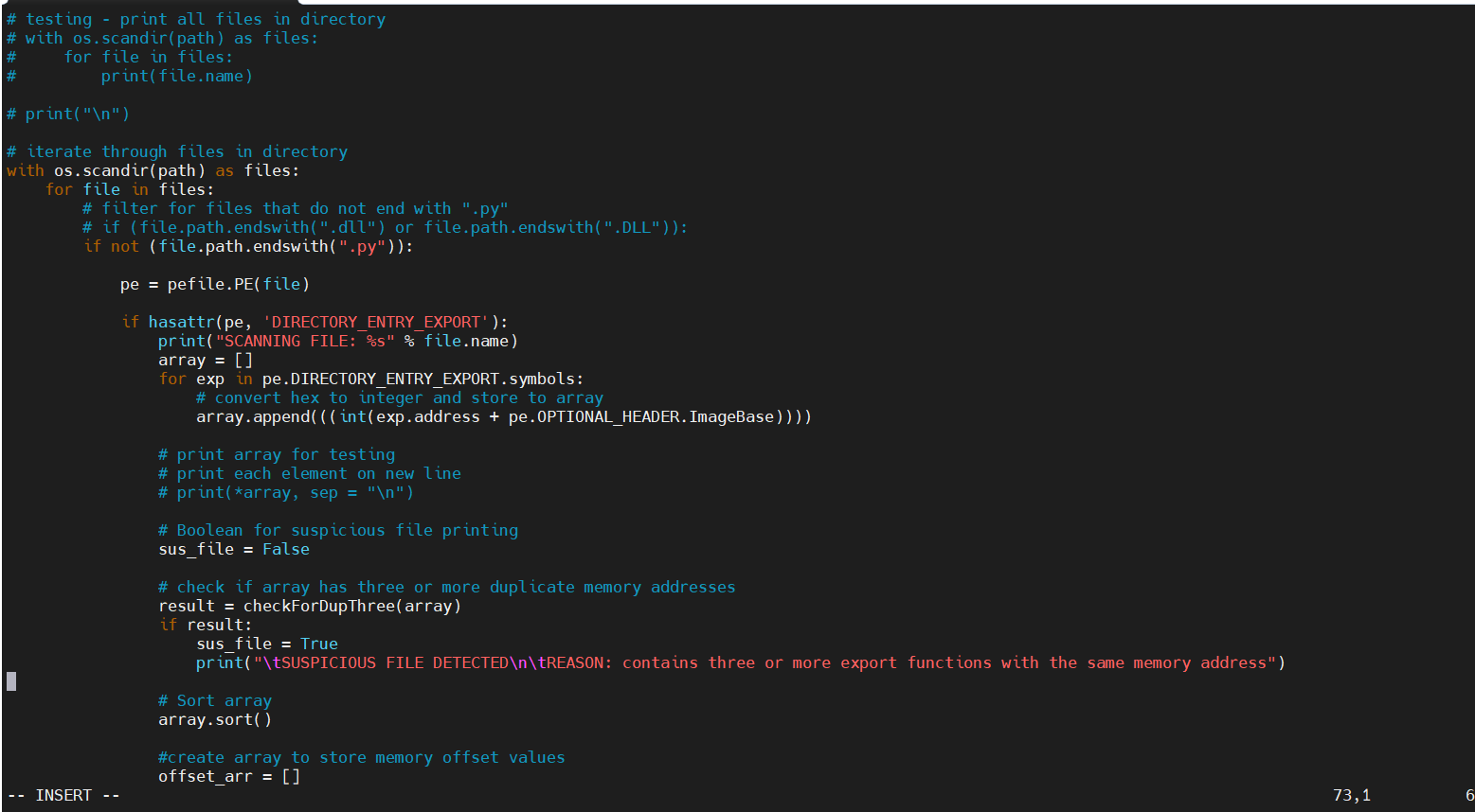 structure of each malware sample. # Then, implement the following heuristic rules: