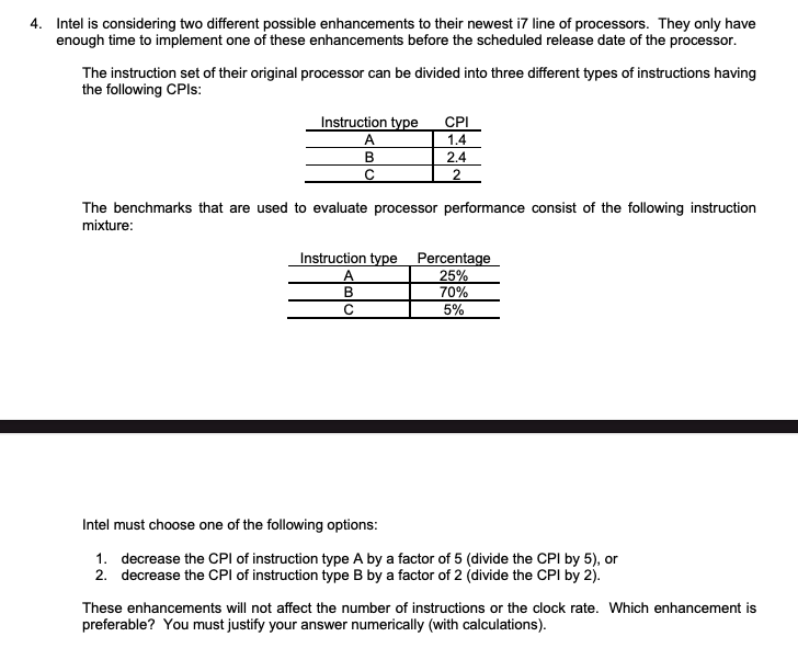 Please answer all questions. 4. Intel is considering two different possible enhancements