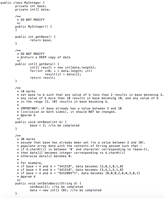 public class MyInteger private int base; private int data; DO NOT