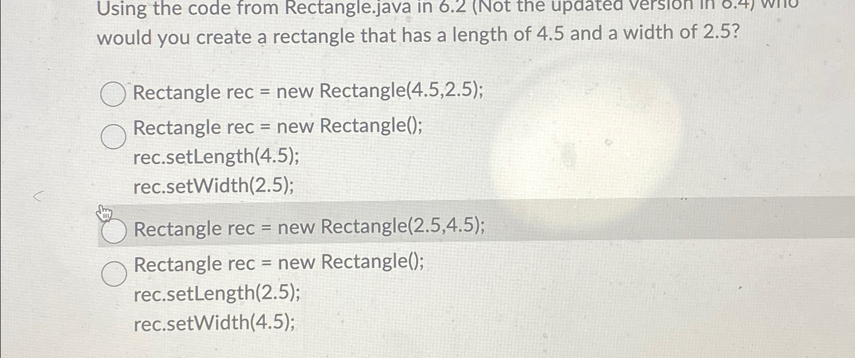  Using the code from Rectangle.java in 6.2(Not the updated version in