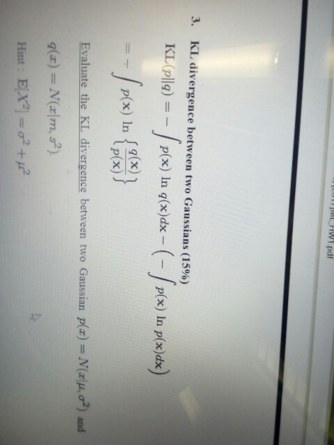 Evaluate the KL divergence between two Gaussian as given