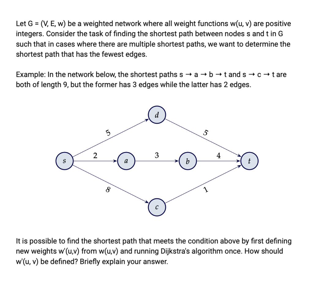  Let G=(V,E,w) be a weighted network where all weight functions w(u,v)