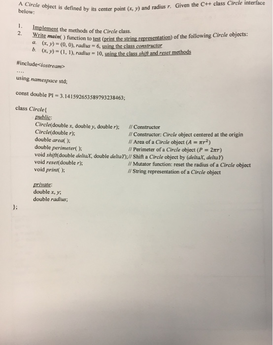  A circle object is defined by its center point (x,y) and