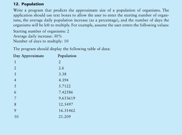 Using Python... 12. Population Write a program that predicts the approximate size