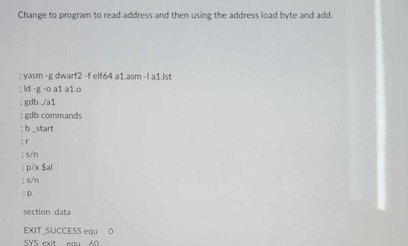 Change to program to read address and then using the address