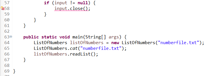 method should read in int values from a file, print each value,