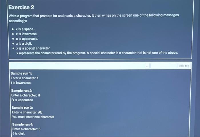 using Python and solve with (elif) only!!!!!! Exercise 2 Write a program