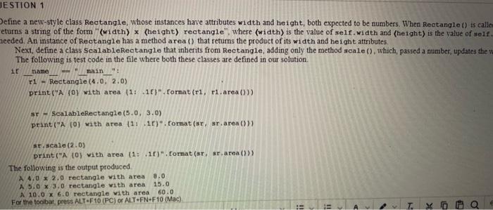  IESTION 1 Define a new style class Rectangle, whose instances have