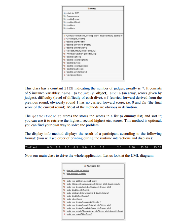 String player, int age, doubled dArray) + void displaylnfo0 Diving + static