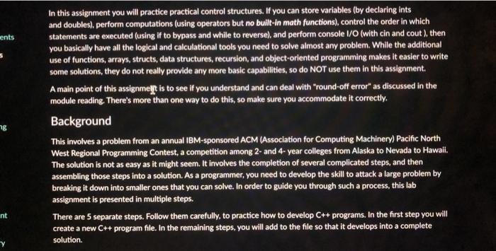  ents ng In this assignment you will practice practical control structures.