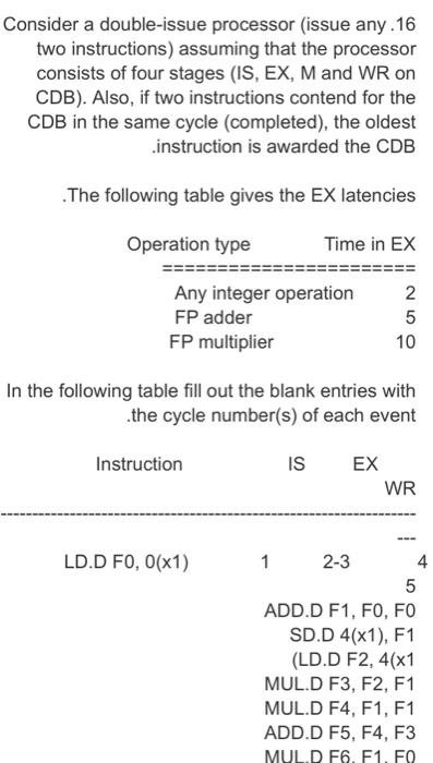 Consider a double-issue processor (issue any. 16 two instructions) assuming that