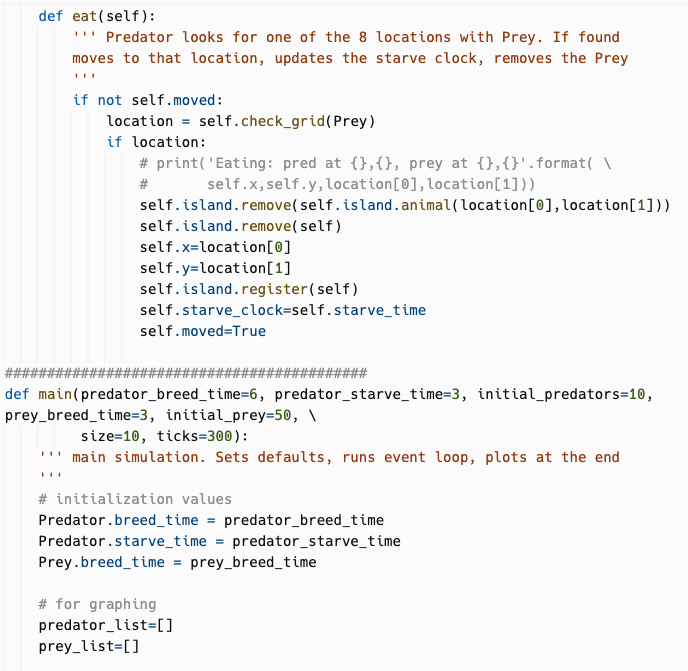 object eats Predator objects periodically. Every Human.hunt_time clock ticks (starting with the