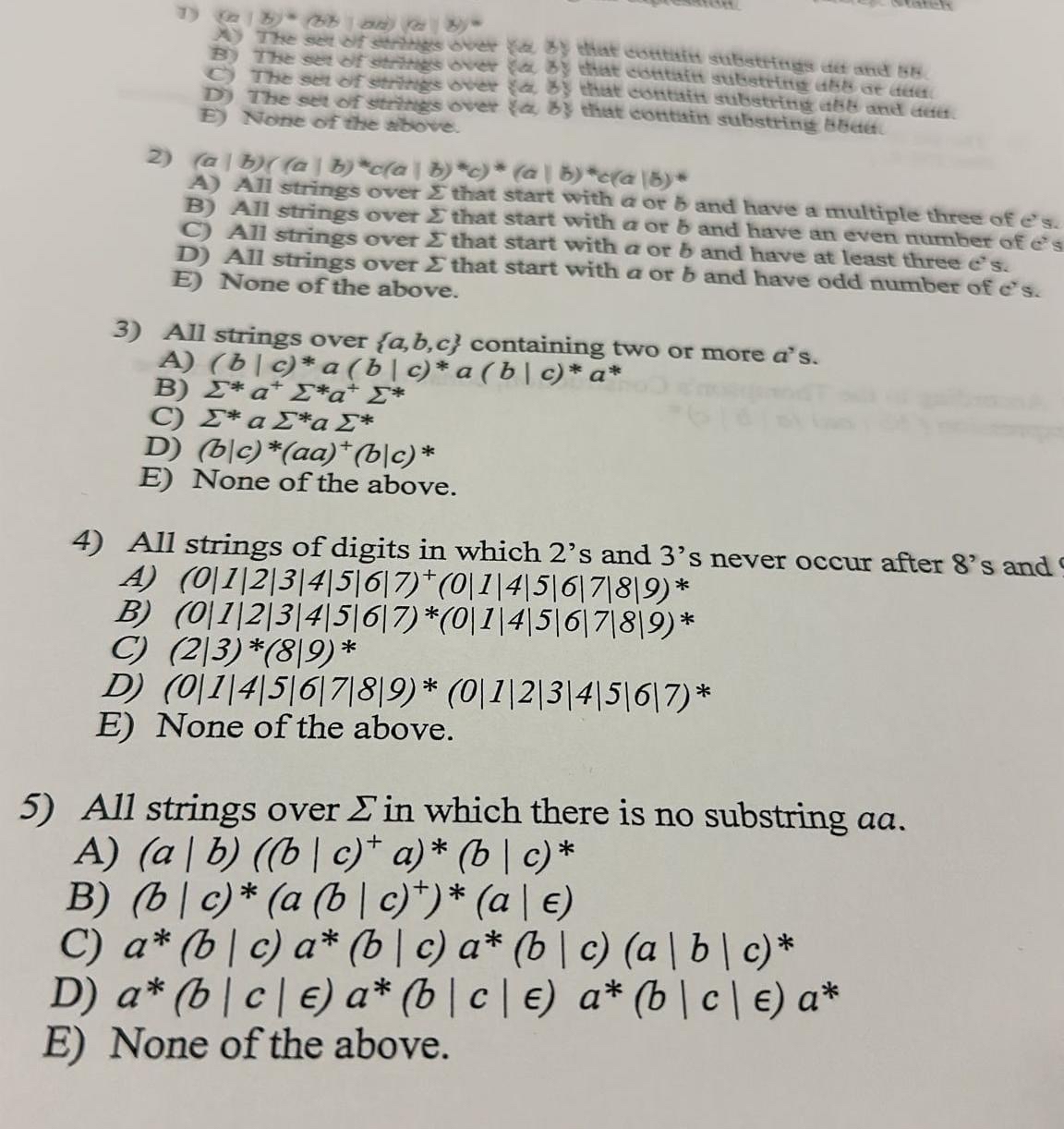  (b(b(b|)|)|) A) All strings over that start with a or b