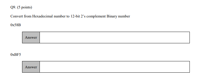  Convert from Hexadecimal number to 12-bit 2's complement Binary number 058B