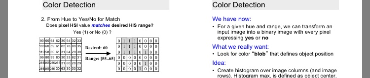 center area EXPERIMENT 2 (6 points) Search for largest object matching hue