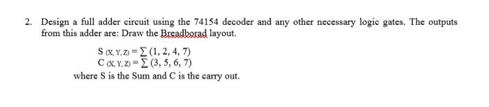 2. Design a full adder circuit using the 74154 decoder and