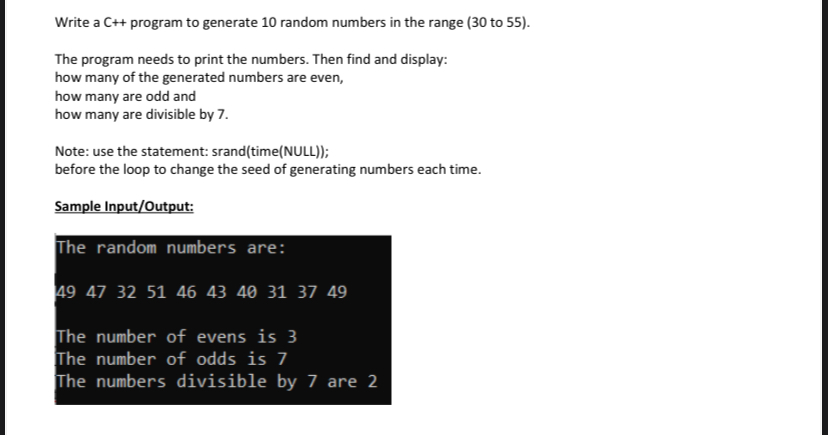  Write a C++ program to generate 10 random numbers in the