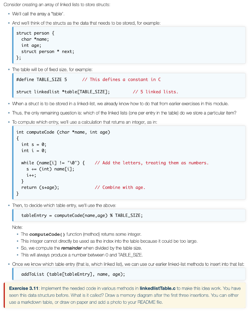 3.11: Array of Linked Lists Consider creating an array of linked lists