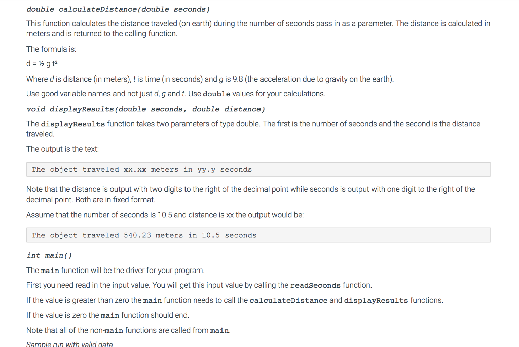 the distance an object falls (on earth) in a specified number of