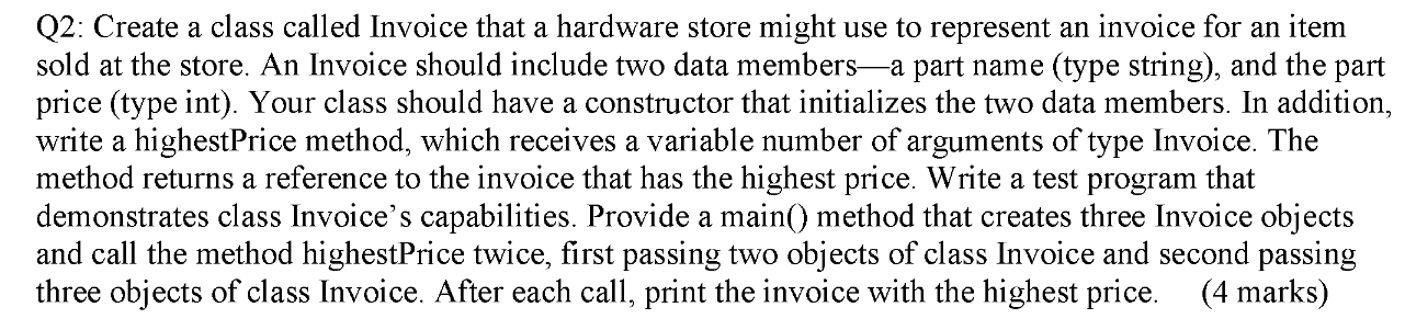 Note: Please give me the code in Java programming language Q2: Create