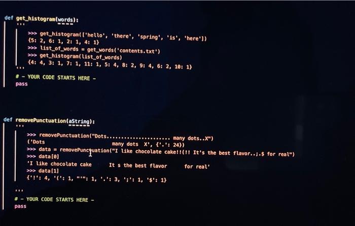 python def get_histogram(words): H >>>get_histogram( 'hello', 'there', 'spring', 'is', there']) {5: 2,